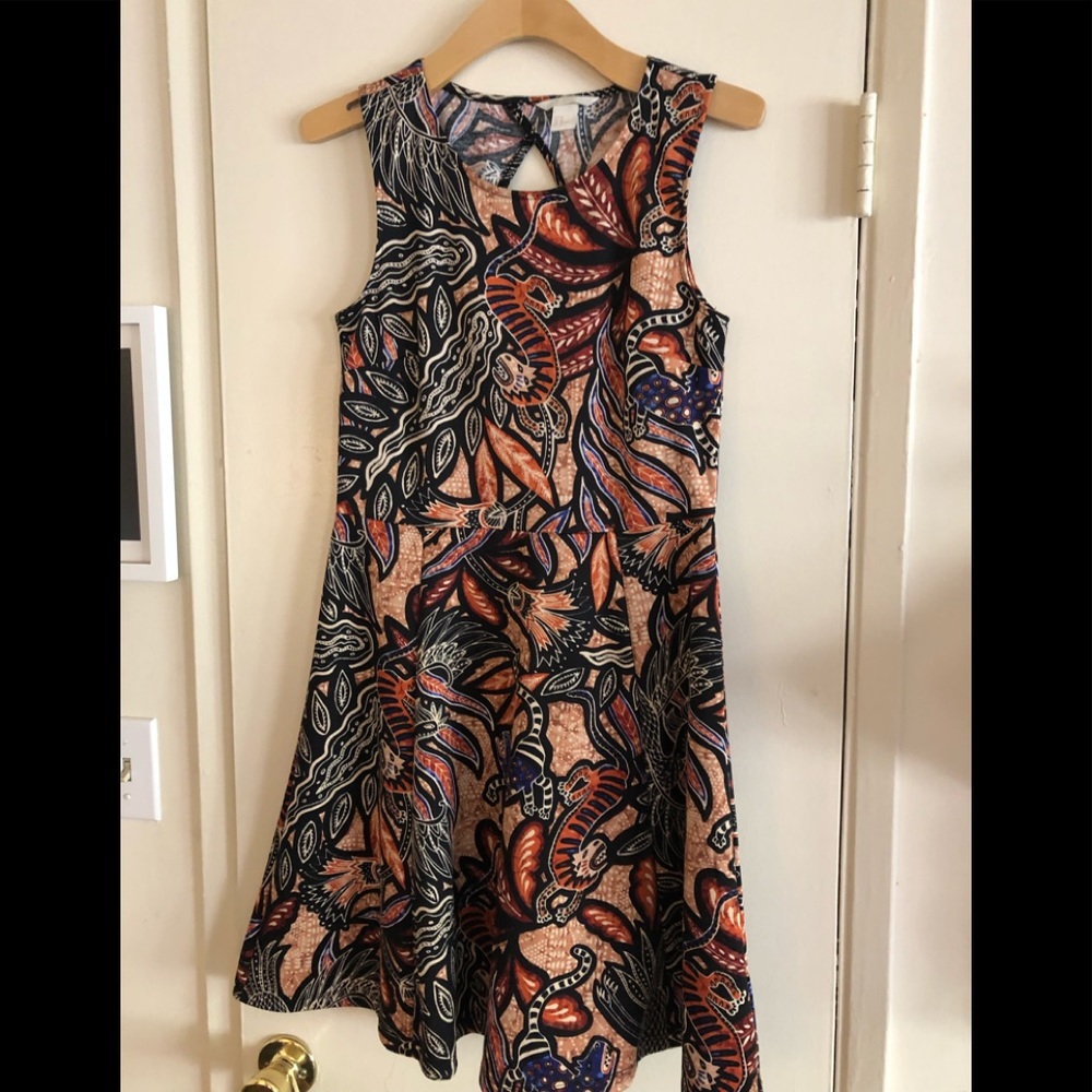 H&M Fit and Flare Rustic Color Leaf Dress Size M